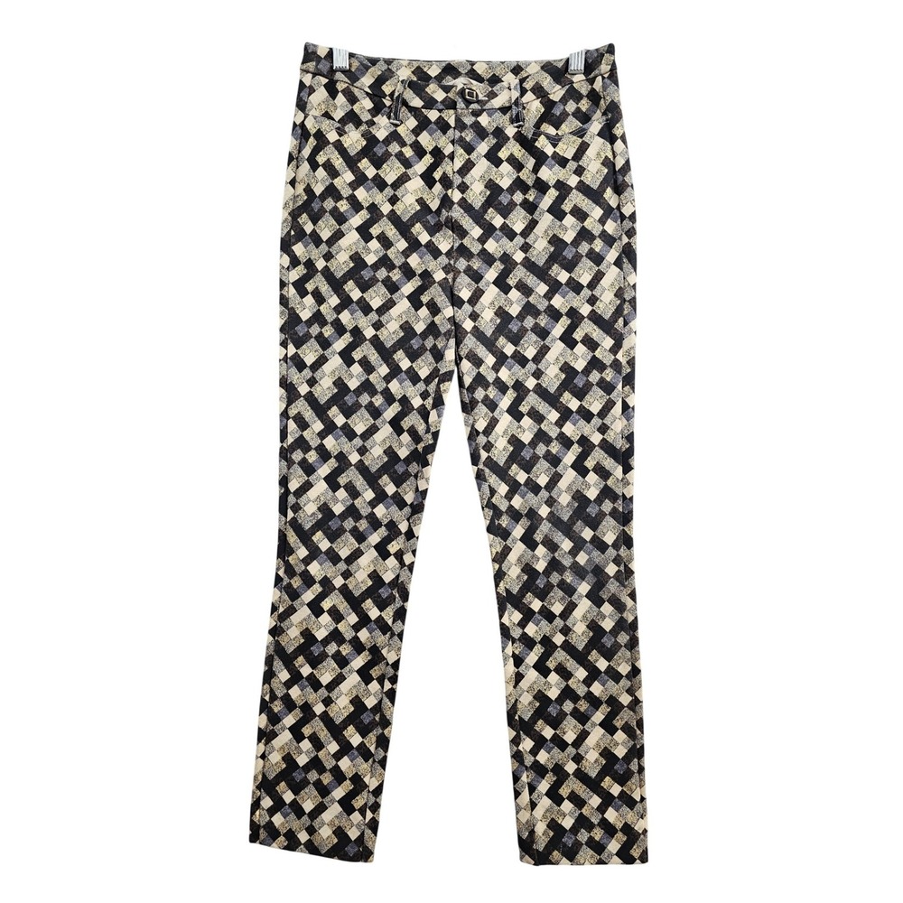 Soft Surroundings Geometric Mosaic Pants Womens XS Gold Metallic Shimmer Stretch